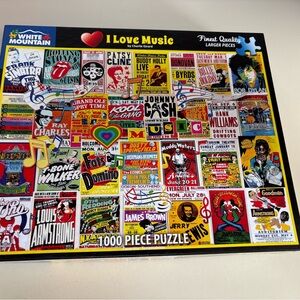 White Mountain I Love Music Puzzle - Colorful Retro Concert Posters 1000 pieces